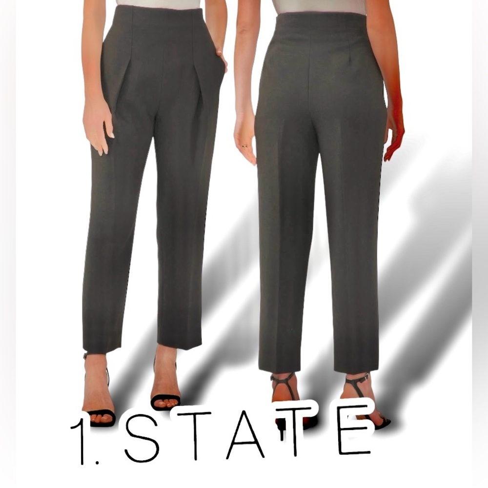 Black Wide Leg Pants Pleated High Waist Ankle 1.STATE Trouser Women’s Size 14